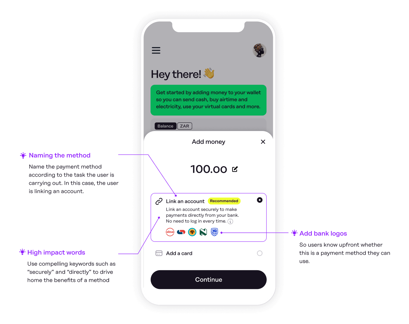 Payment methods screen featuring Linkpay